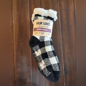 Muk Luks Plaid Cabin Socks in Black and White